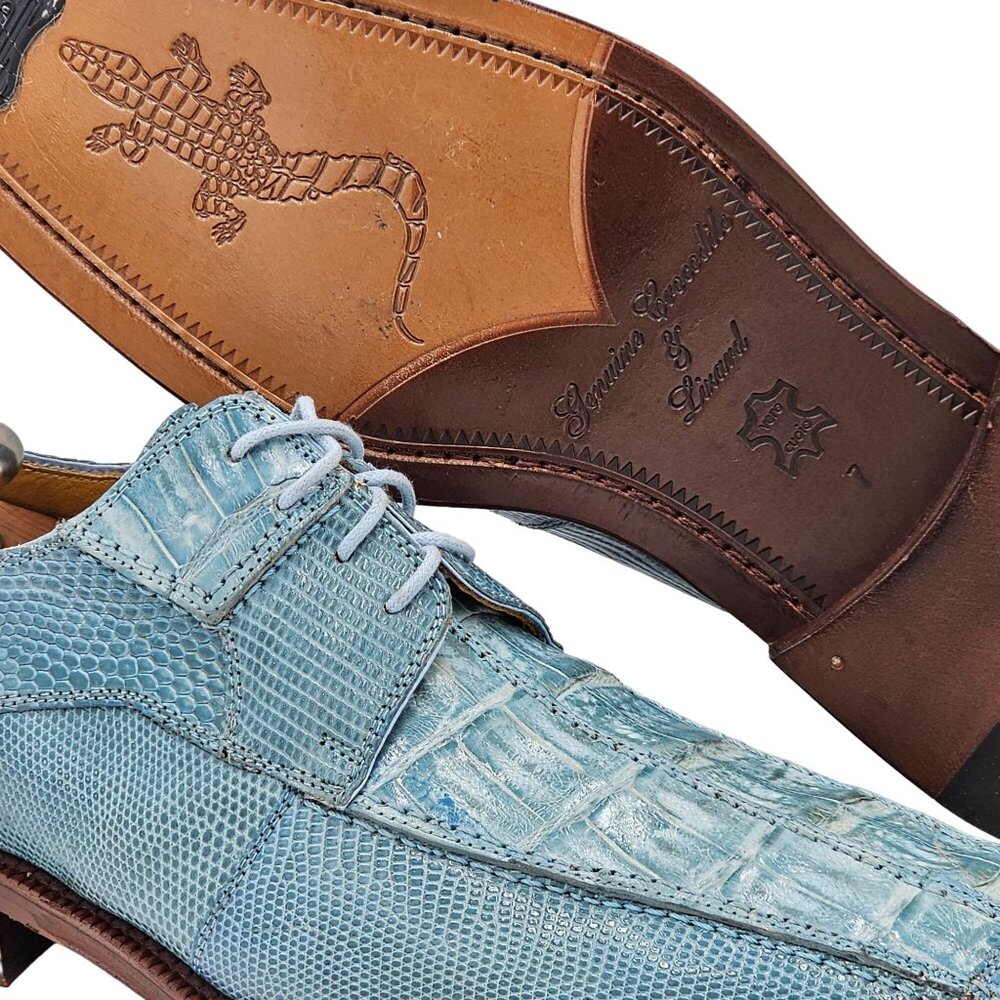 NEW Vintage Baby Blue Exotic David Eden Crocodile Teju Lizard Men's 7 Dress Shoe - Picture 14 of 16